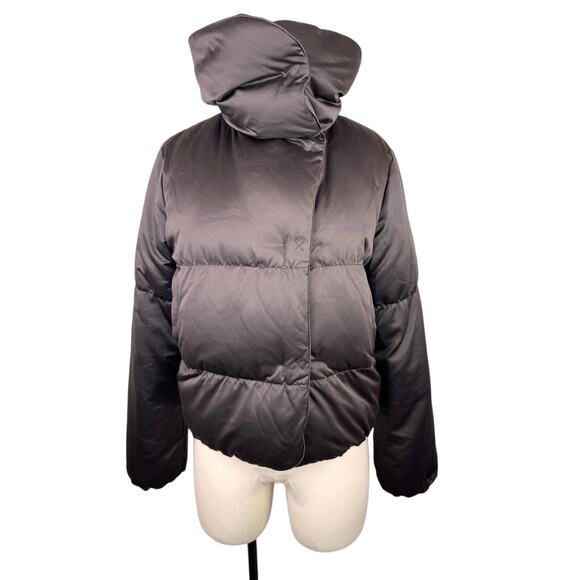 THEORY Brown S Puffer Jacket Big Collared Snap Button Long Sleeve Regular Fit - Picture 5 of 9